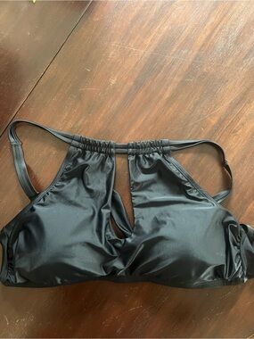 Time and Tru Black Halter Bikini Top with Center Keyhole 2X